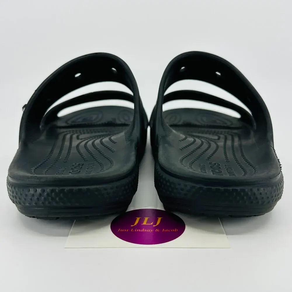 Crocs Classic Two Strap Black Comfort Slide Sandals Size 7 Men's / 9 Women's